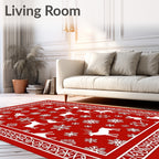 Red White Reindeer Snowflake Border Rug
