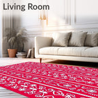 Crimson White Vertical Tribal Scroll Rug