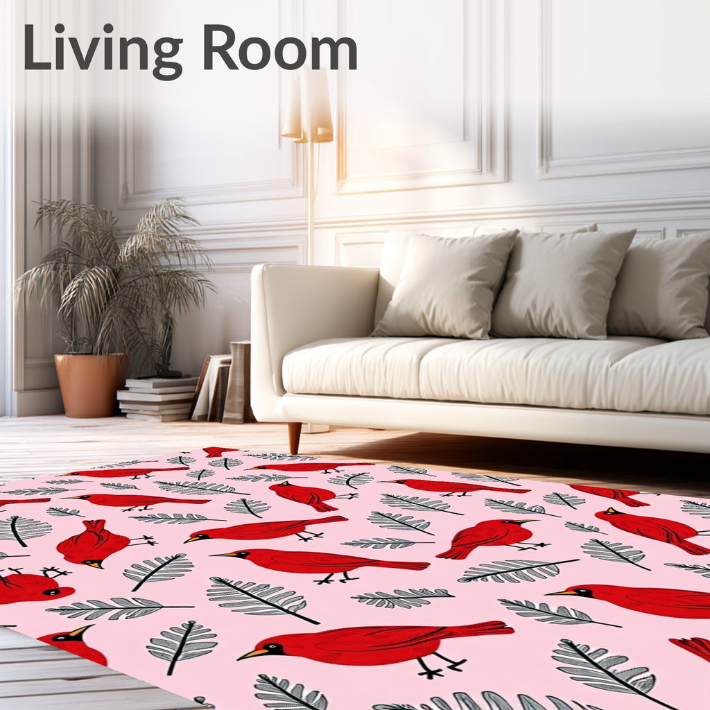 Red Cardinals With Fern Leaves Rug