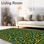Emerald Gold Floral Scroll Medallion Swirl Rug