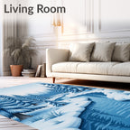 Winter Forest Stream Serene Blue Landscape Rug