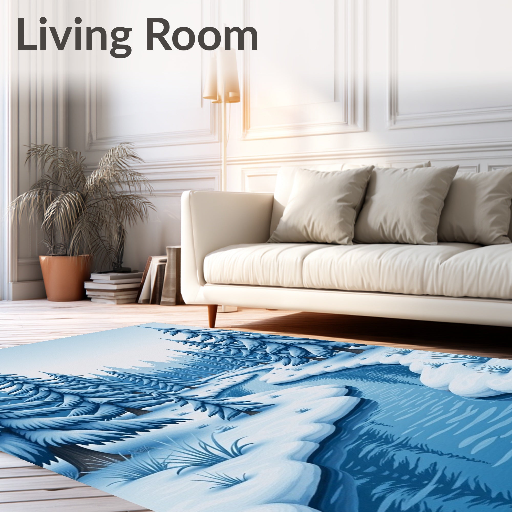 Winter Forest Stream Serene Blue Landscape Rug