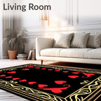 Red Hearts Black Gold Card Frame Rug