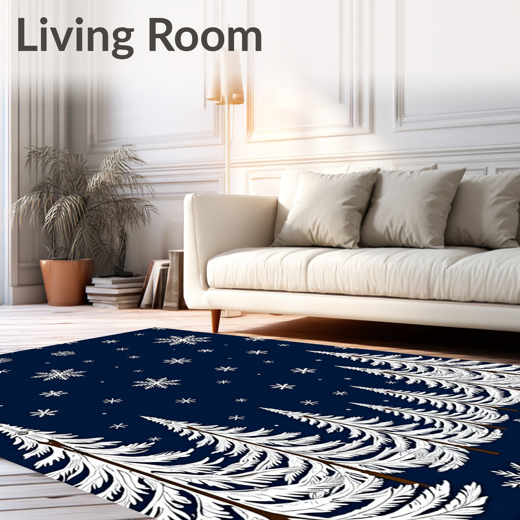 White Snowy Forest Snowflake Collection Rug