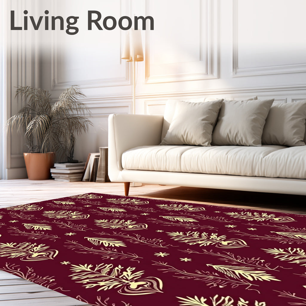 Crimson Golden Floral Sprig Medallion Rug