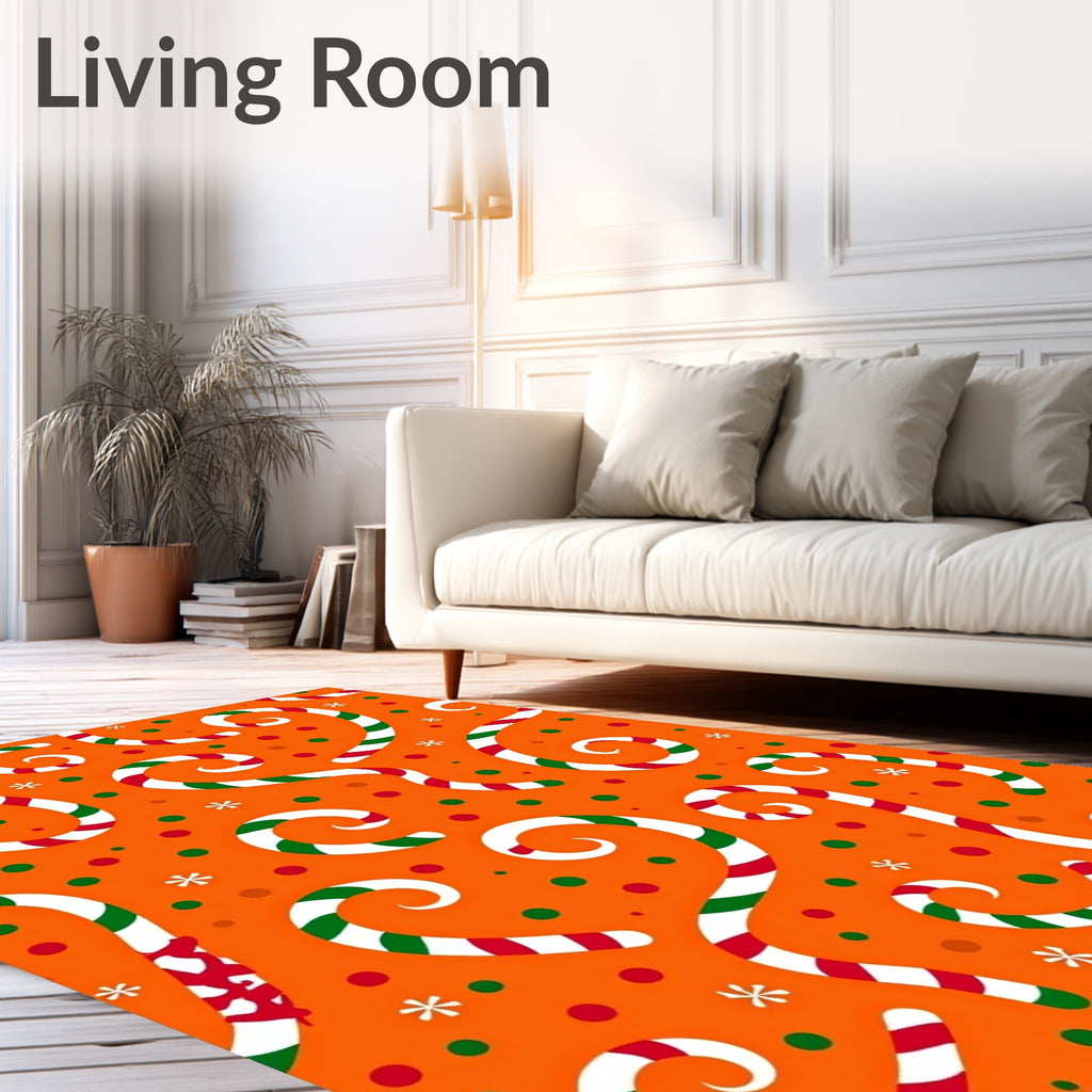 Holiday Candy Cane Dot Swirls Orange Rug
