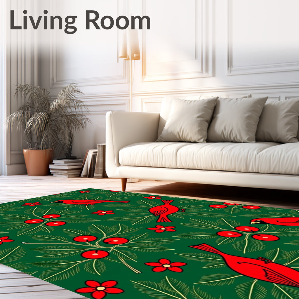 Vibrant Red Cardinal Floral Illustration Rug