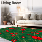 Vibrant Red Cardinal Floral Illustration Rug