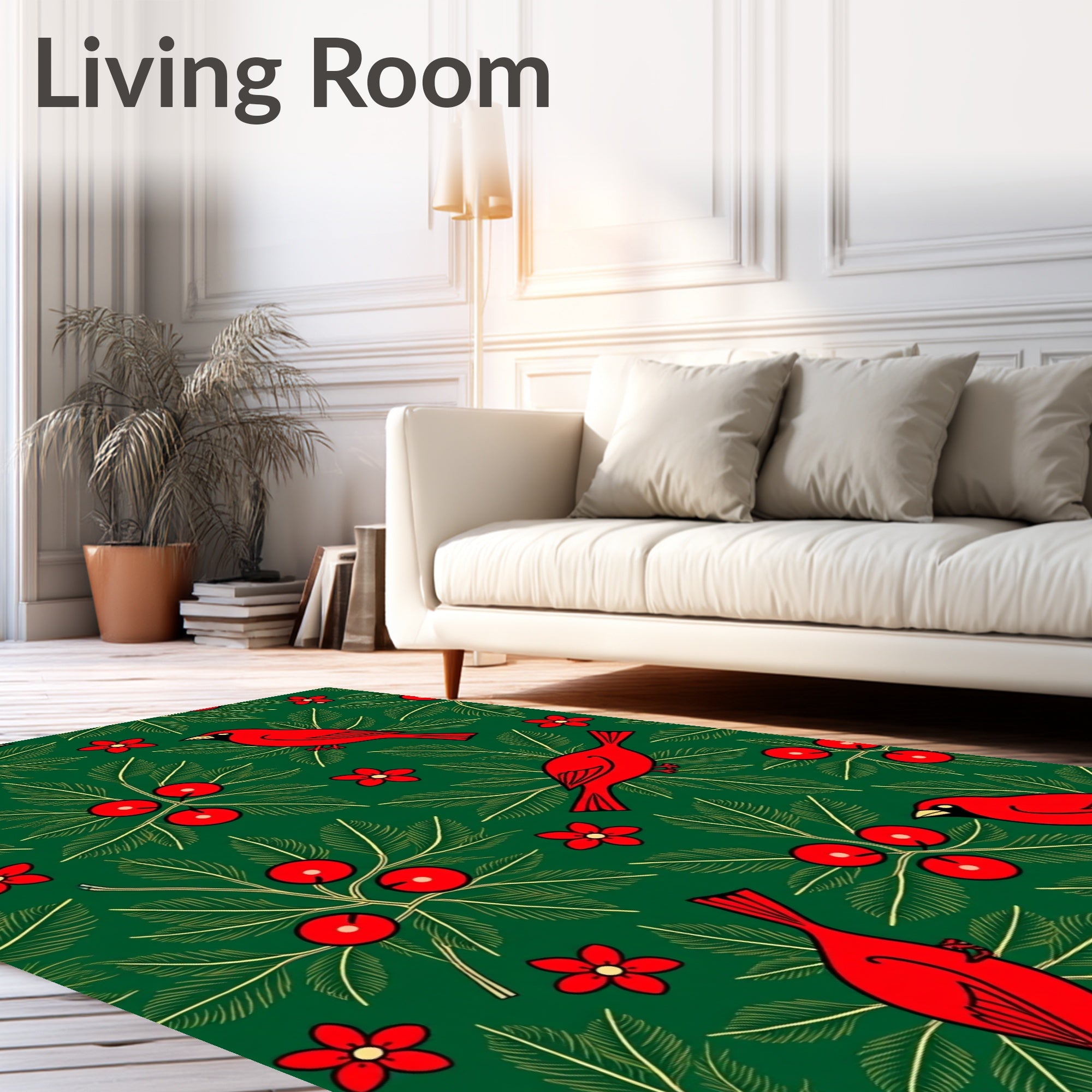 Vibrant Red Cardinal Floral Illustration Rug