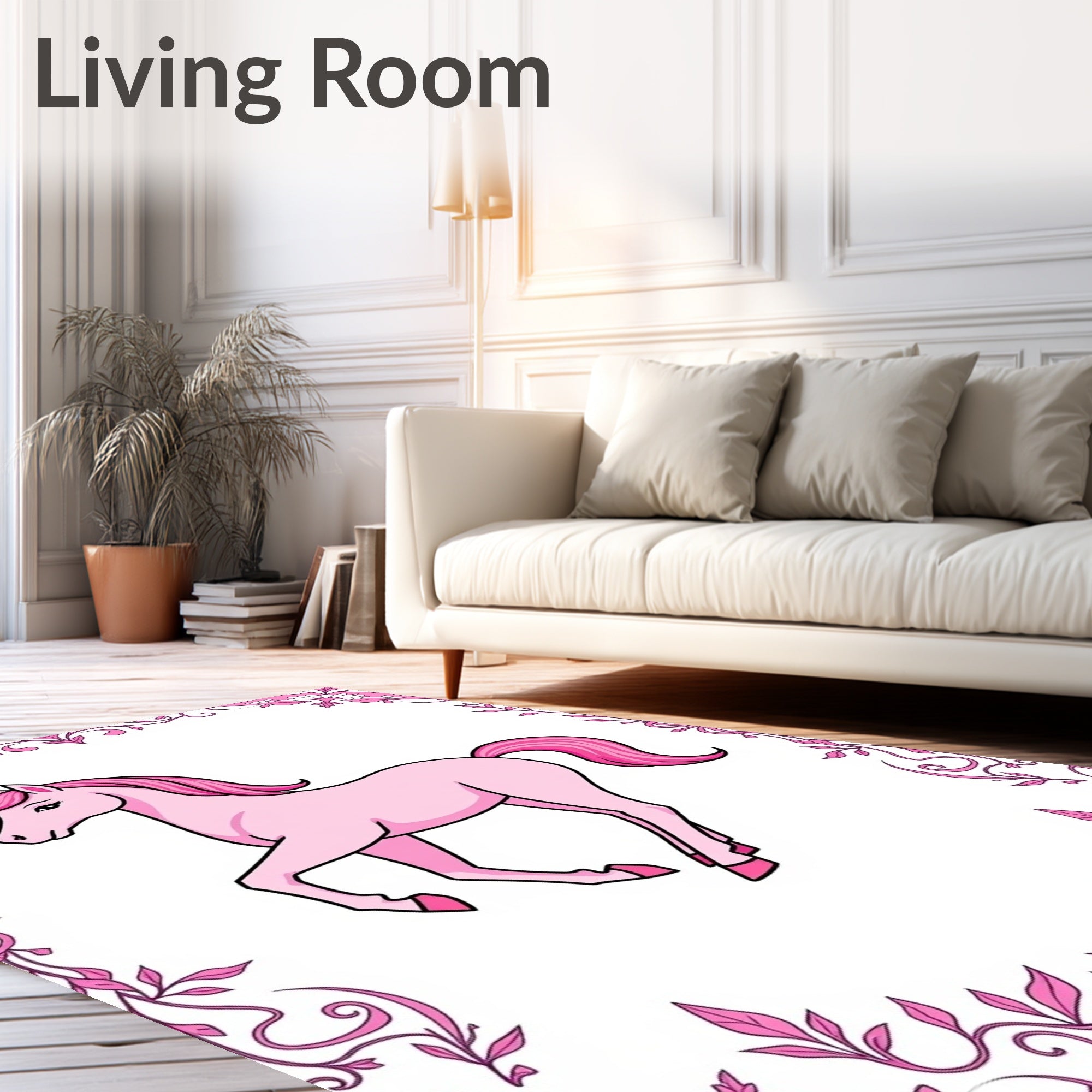 Pink Unicorn With Floral Border Rug