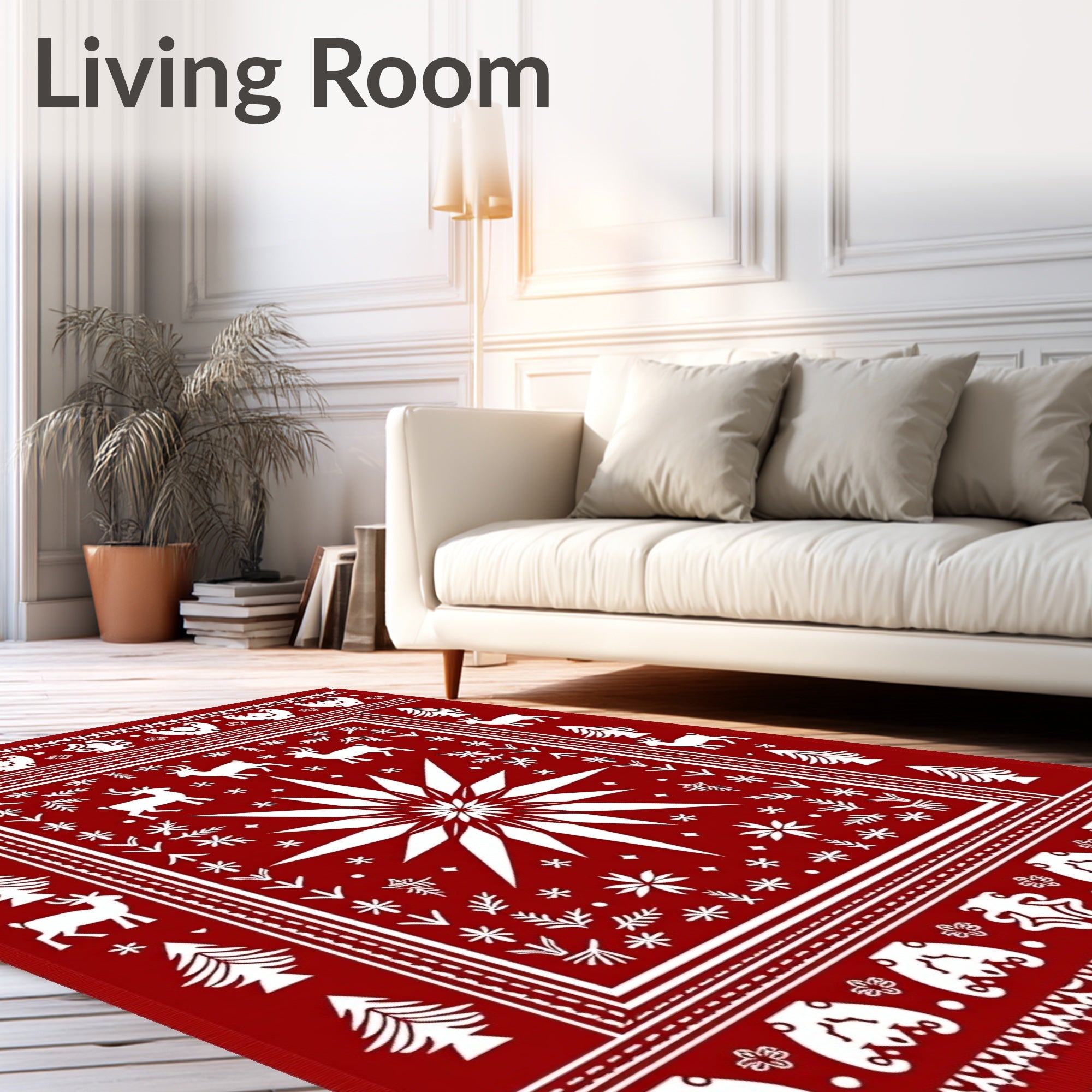 Red Festive Christmas Deer Star Rug