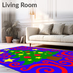 Green Christmas Tree Red Swirls Stars Rug