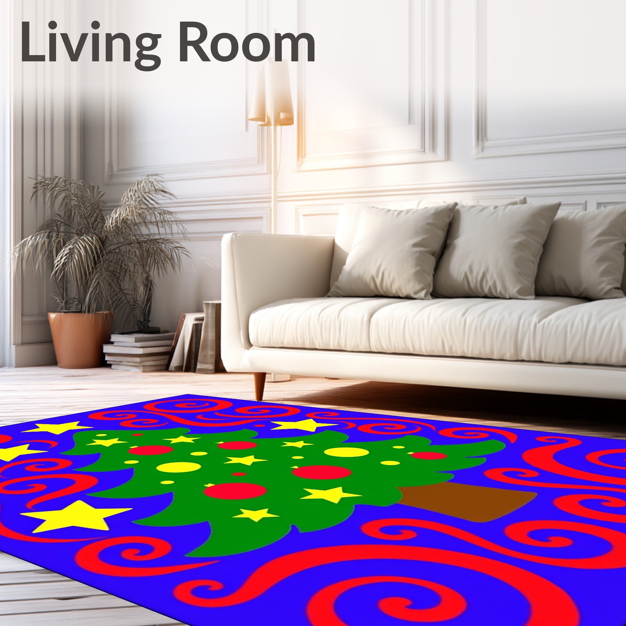 Green Christmas Tree Red Swirls Stars Rug