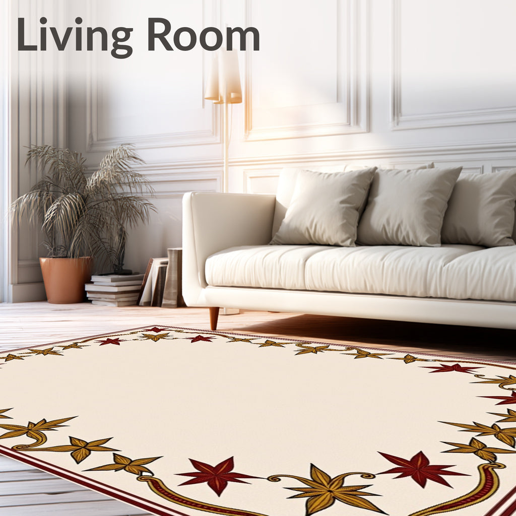 Maroon Gold Star Border Frame Rug
