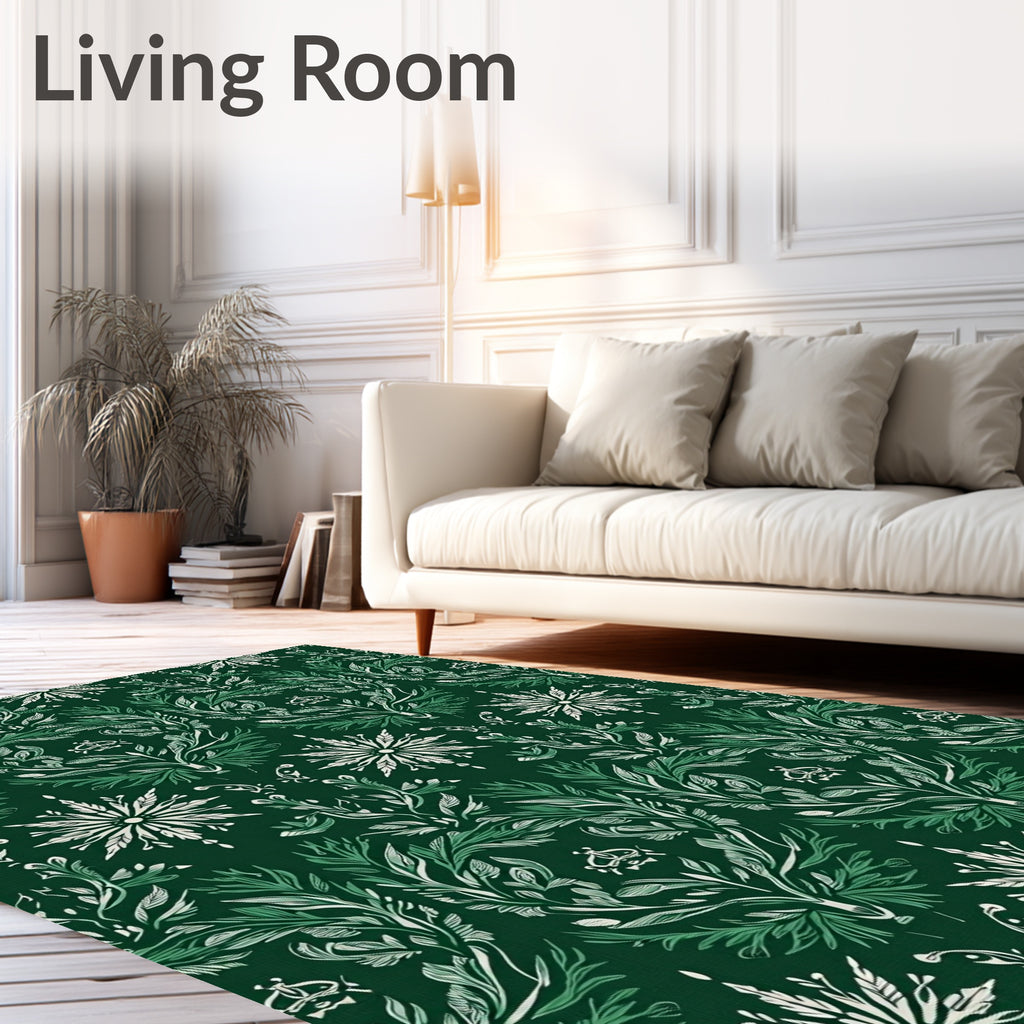 Emerald Green Floral Laurel Wreath Rug