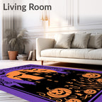 Purple Orange Haunted Castle Bats Pumpkins Rug