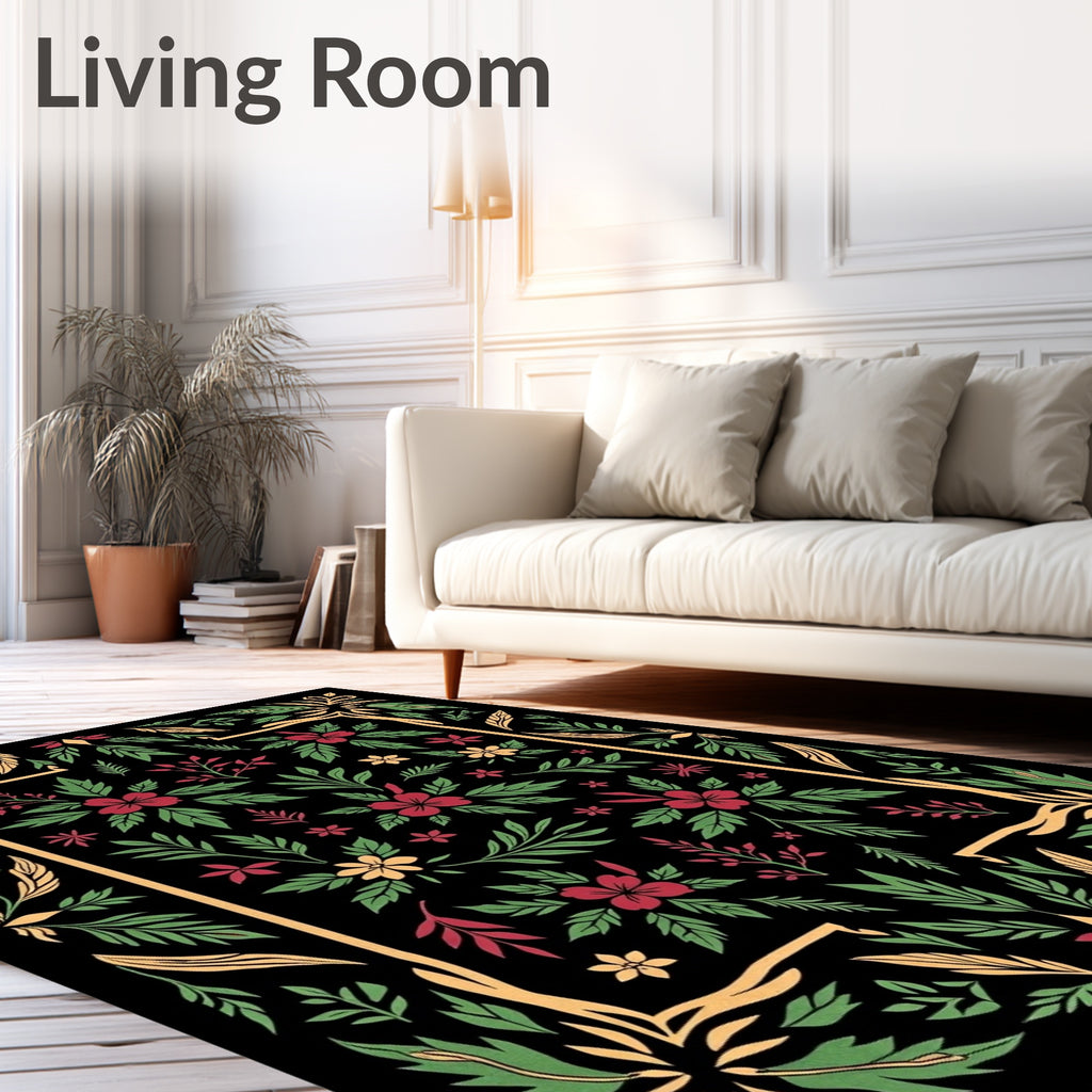 Crimson Yellow Green Floral Garden Frame Rug