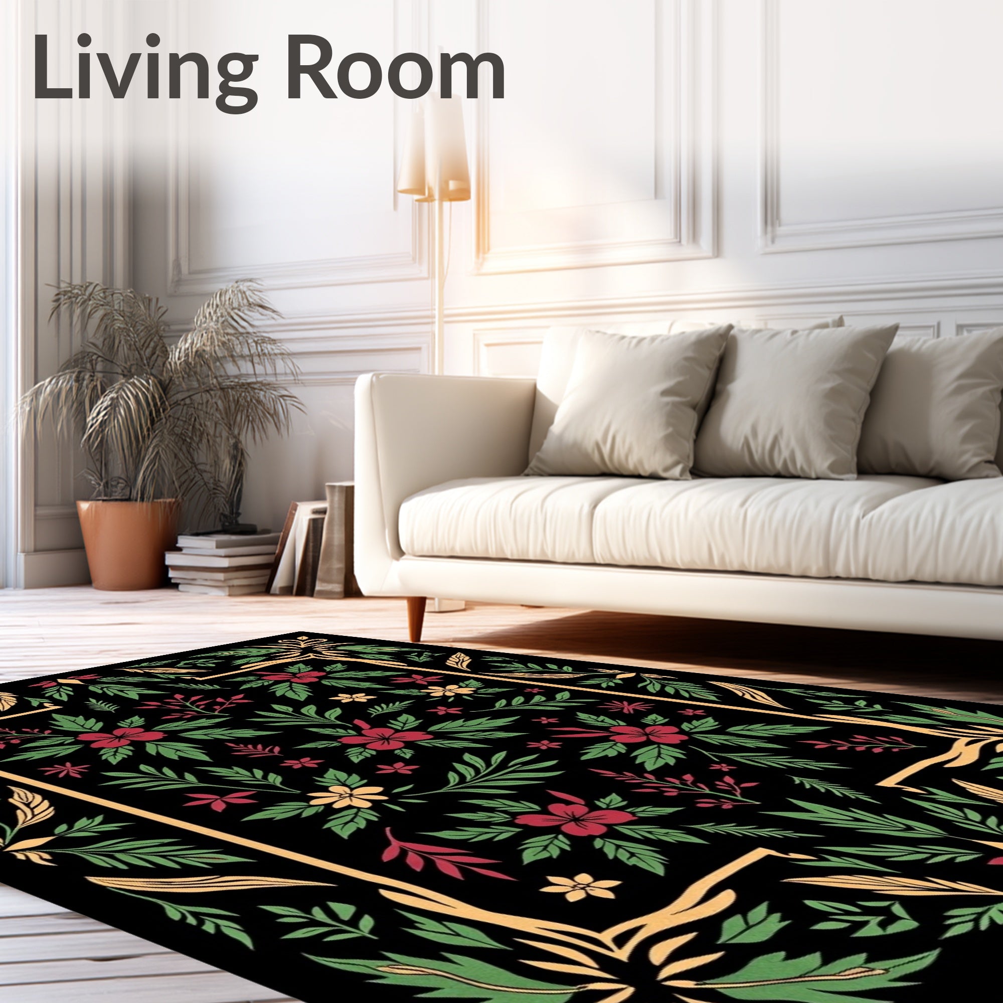 Crimson Yellow Green Floral Garden Frame Rug