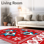 Whimsical Blue Sharks Snowflakes Red Rug
