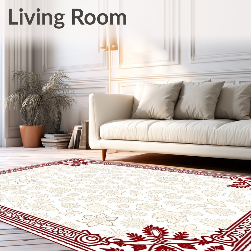 Crimson Corner Floral Botanical Background Rug