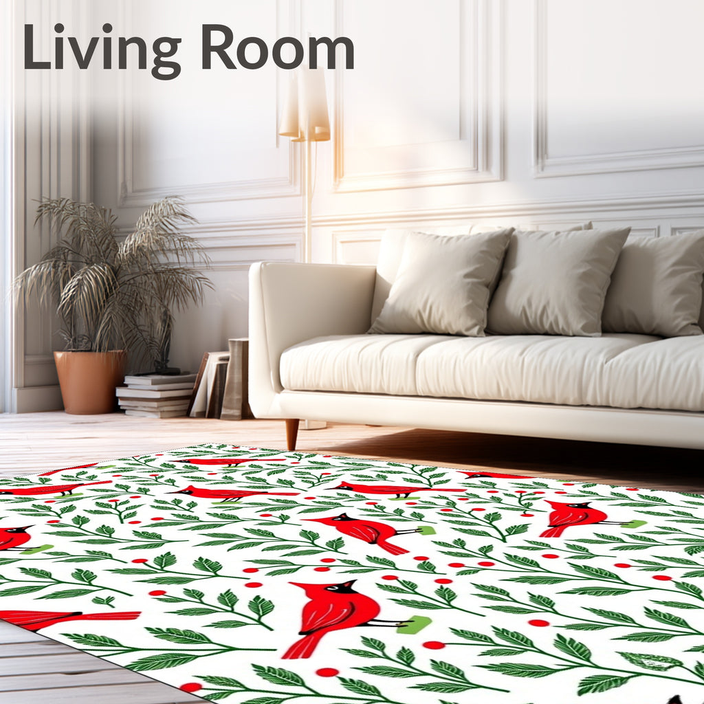 Red Cardinal Green Branch Berry Rug
