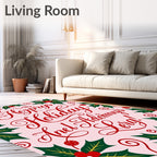 Red Holly Berries Swirl Christmas Rug