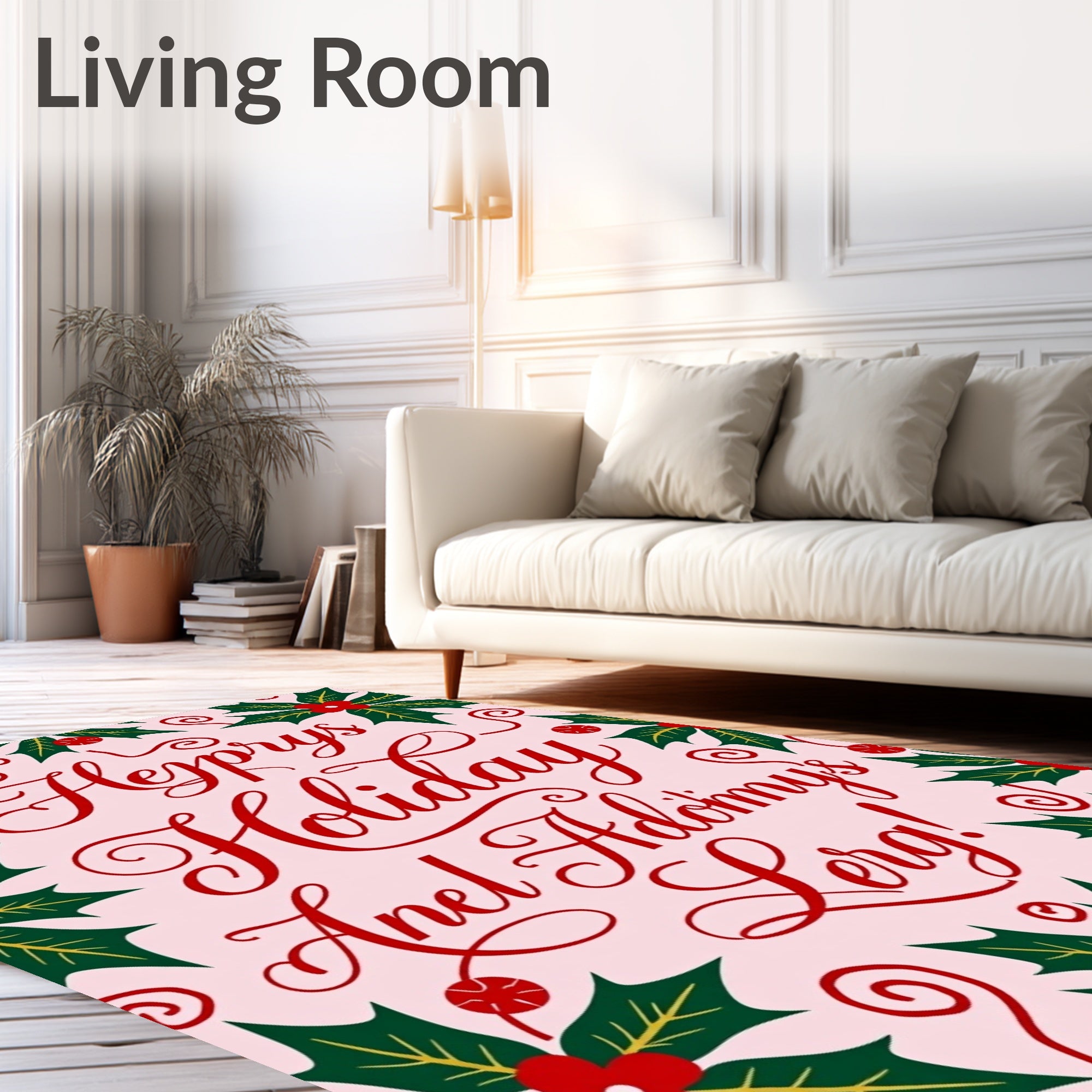 Red Holly Berries Swirl Christmas Rug