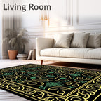 Black Yellow Green Floral Swirl Rug