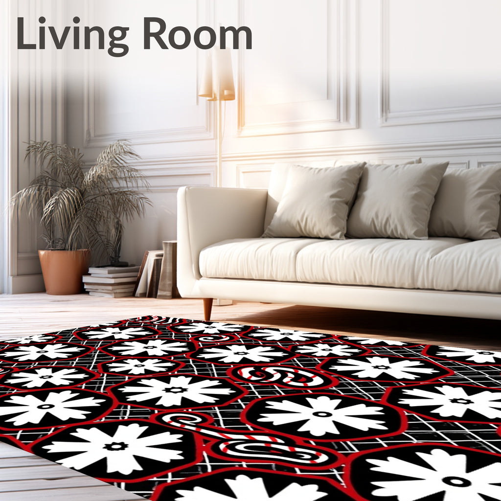 Bold Red Floral Art Deco Rug