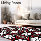 Bold Red Floral Art Deco Rug