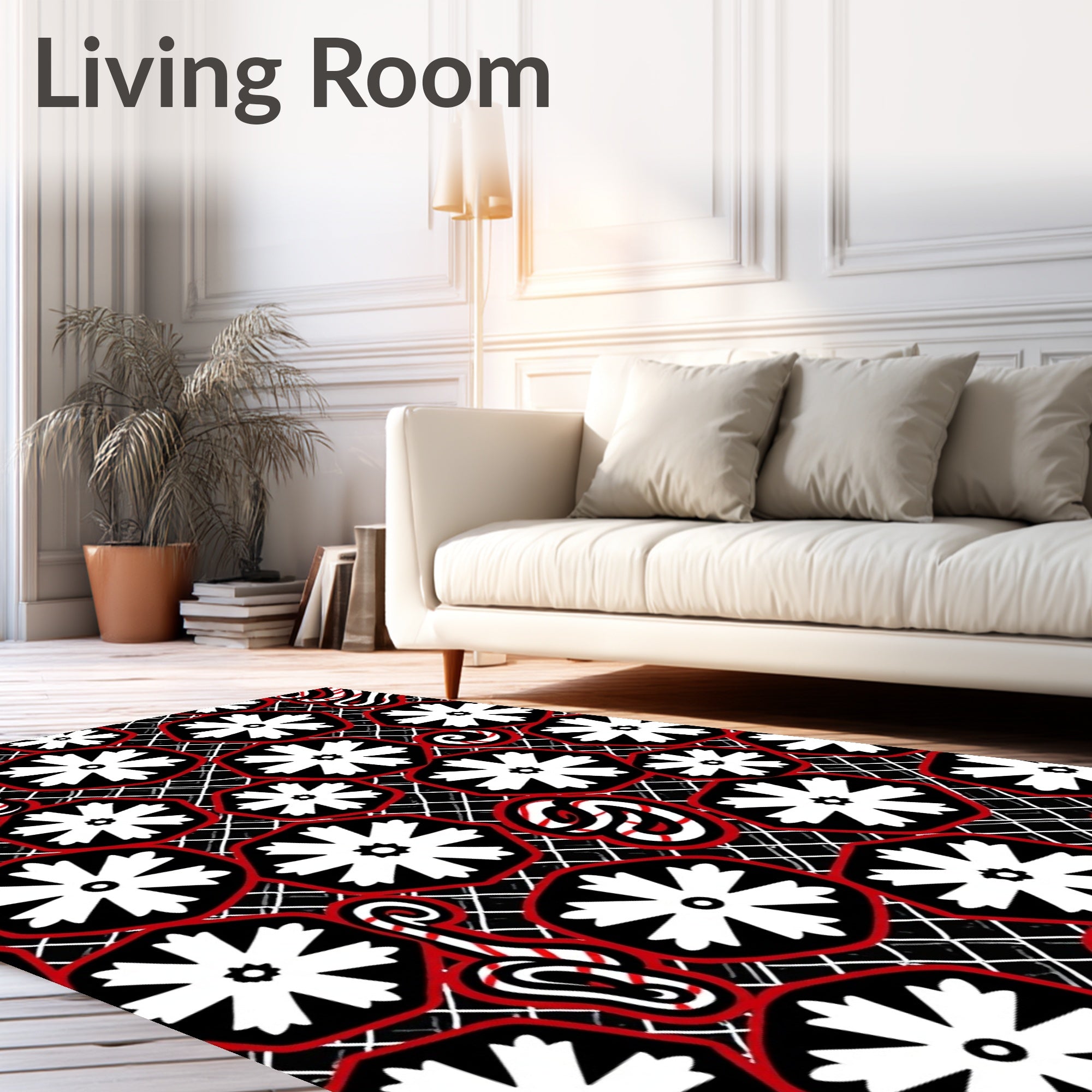 Bold Red Floral Art Deco Rug