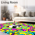 Whimsical Raccoon Bright Floral Swirl Rug