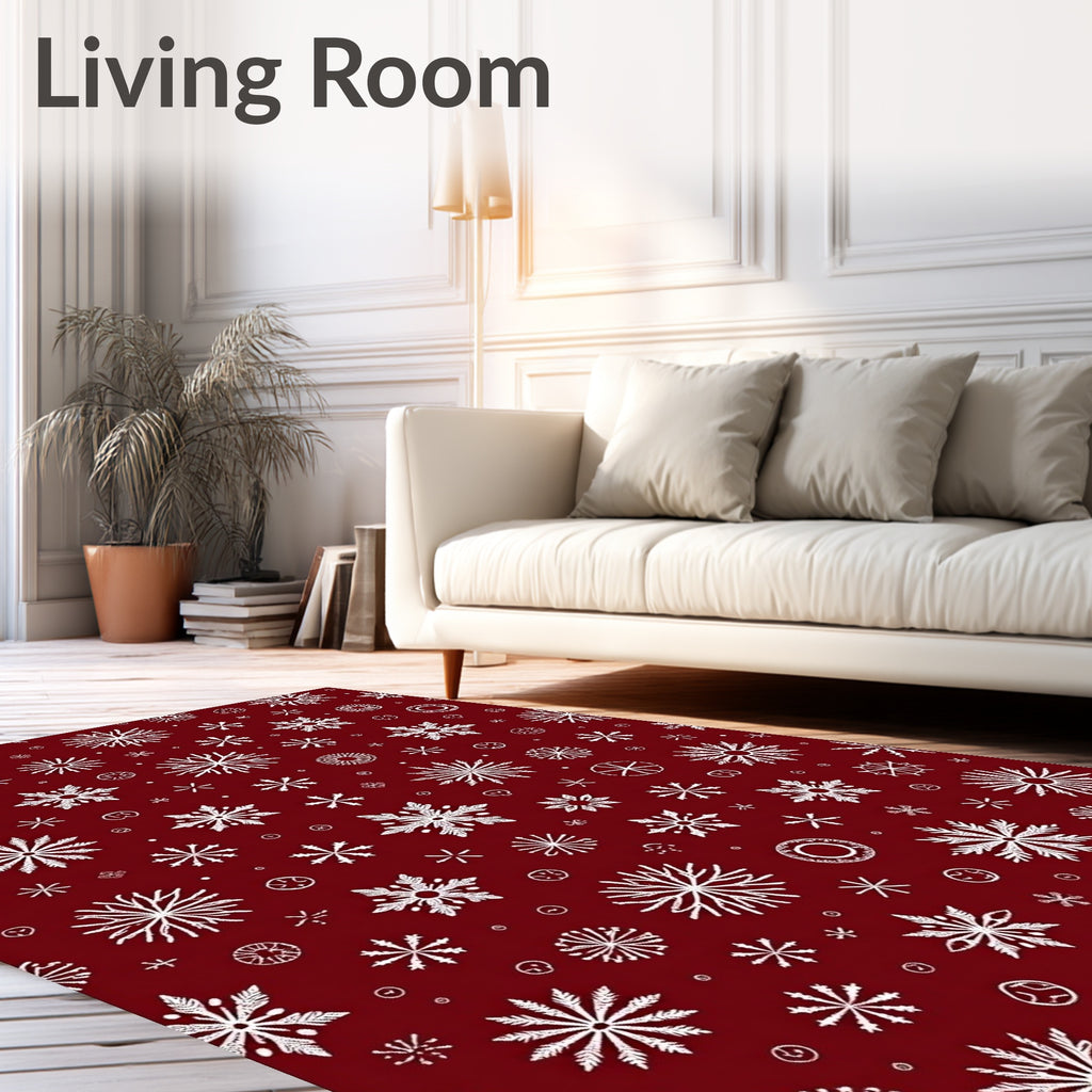 Crimson White Snowflakes Garland Rug