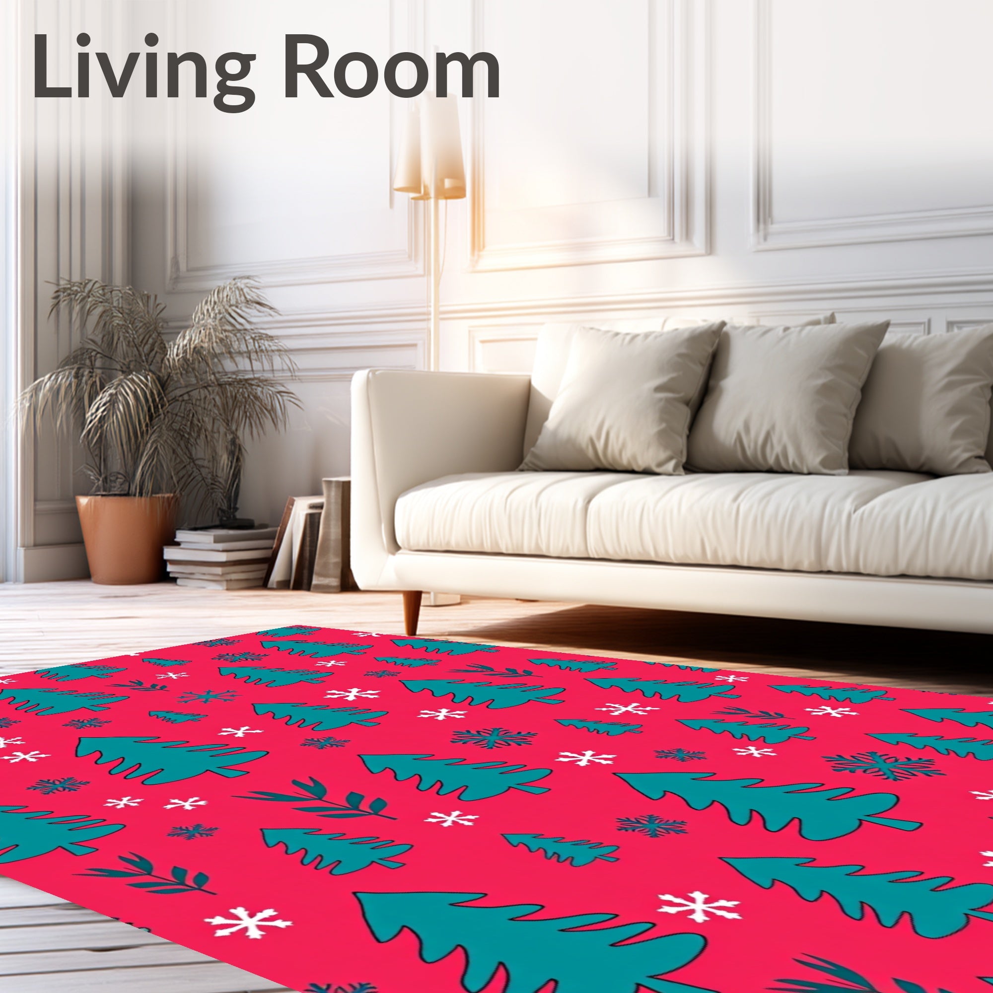Crimson Teal Evergreen Snowflakes Scattered Rug
