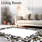 Elegant Black Gold Floral Border Rug