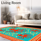 Red Octopus Turquoise Swirls Border Rug