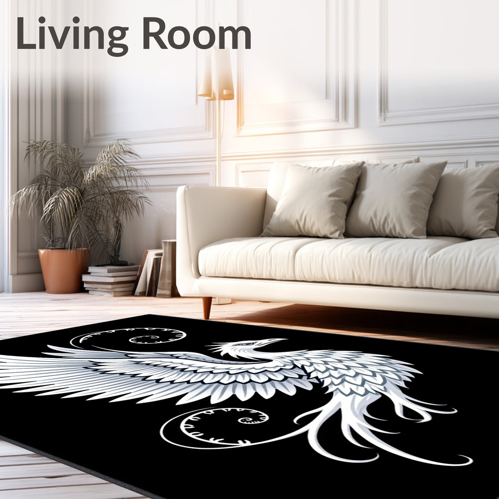 Tribal White Phoenix Swooping Spiral Rug
