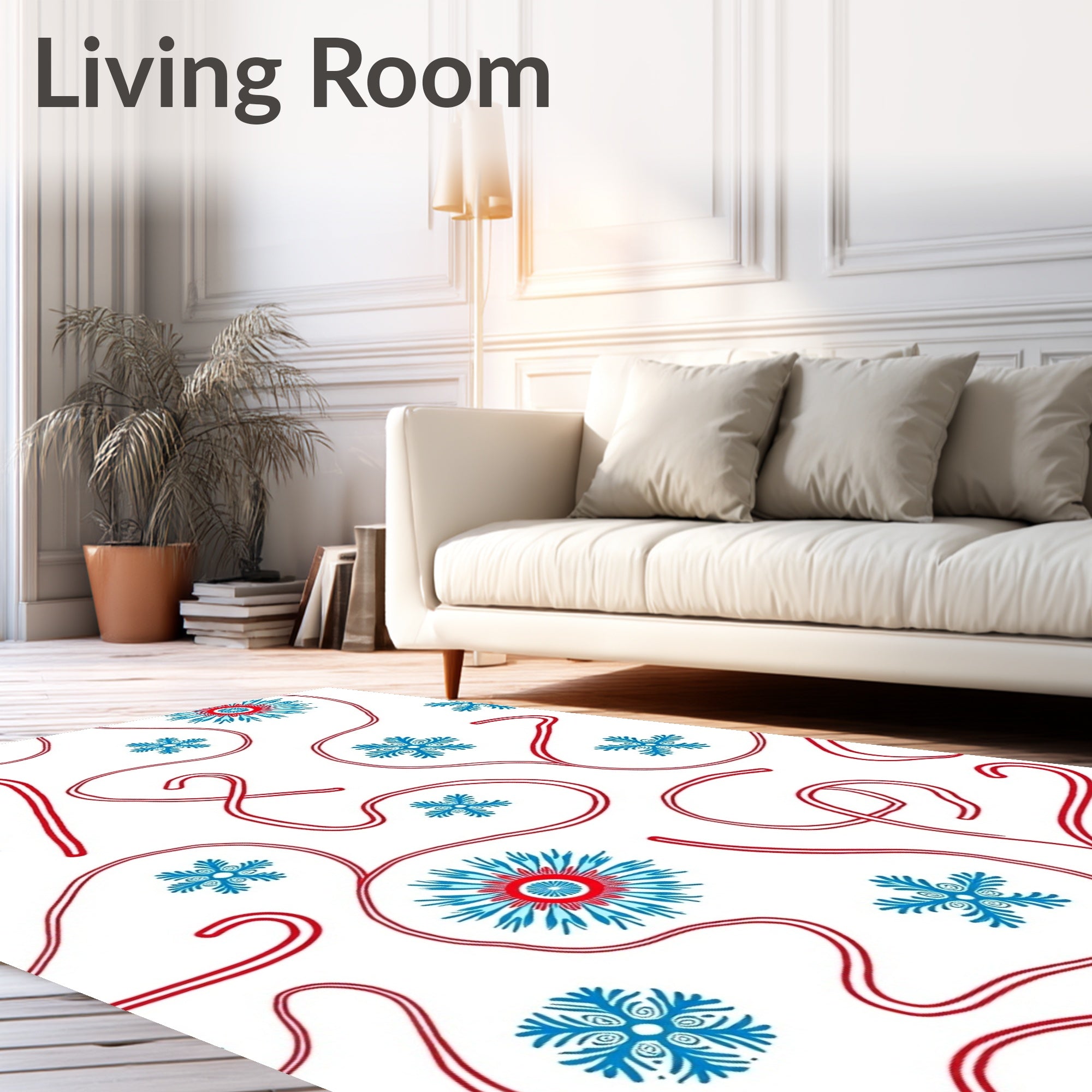Crimson Candy Cane Snowflake Whimsy Rug