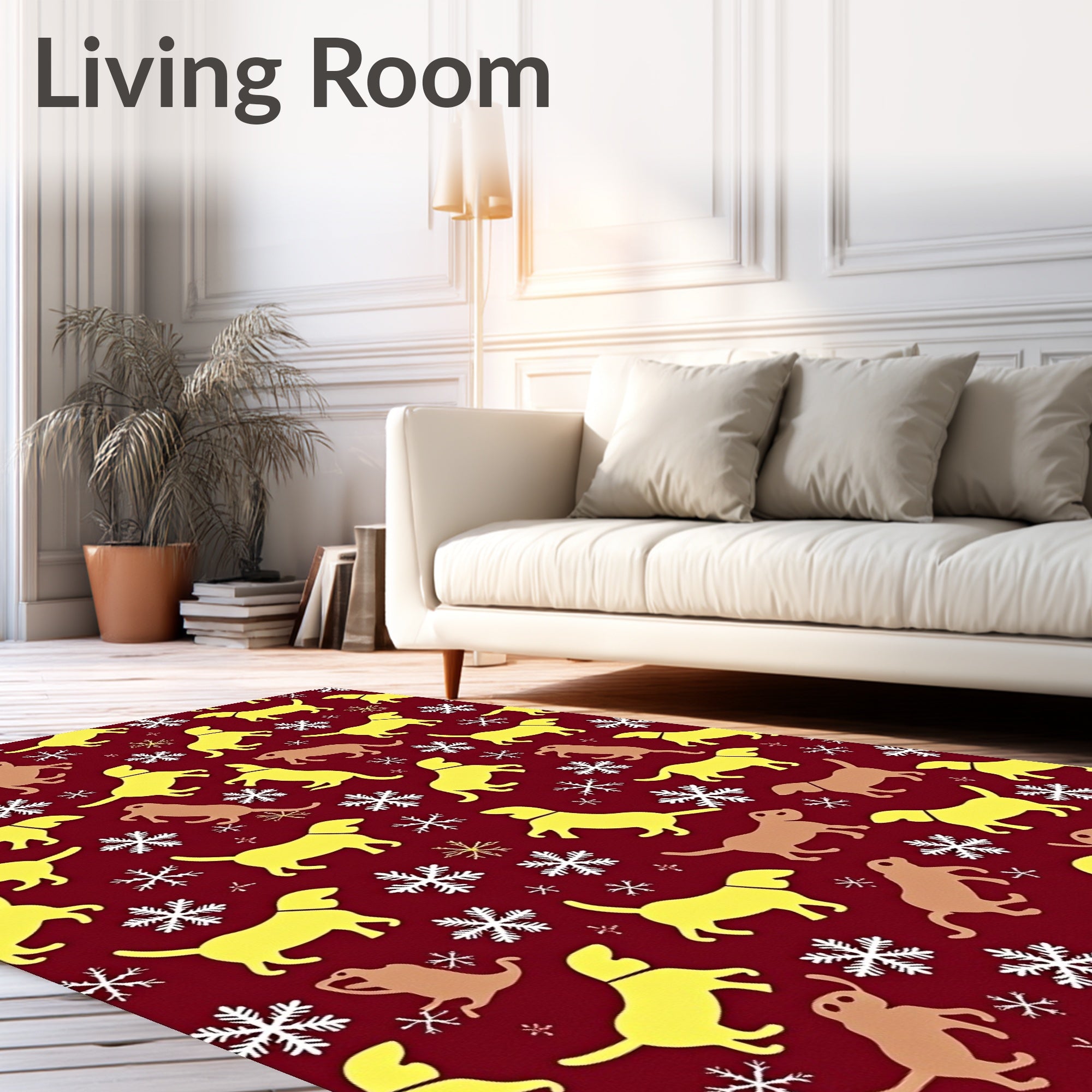 Whimsical Dog Snowflakes Crimson Rug