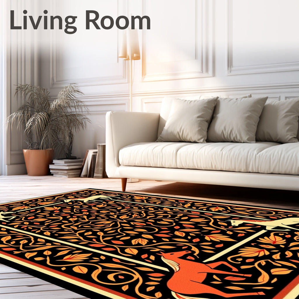 Rustic Orange and Cream Horse Swirl Rug