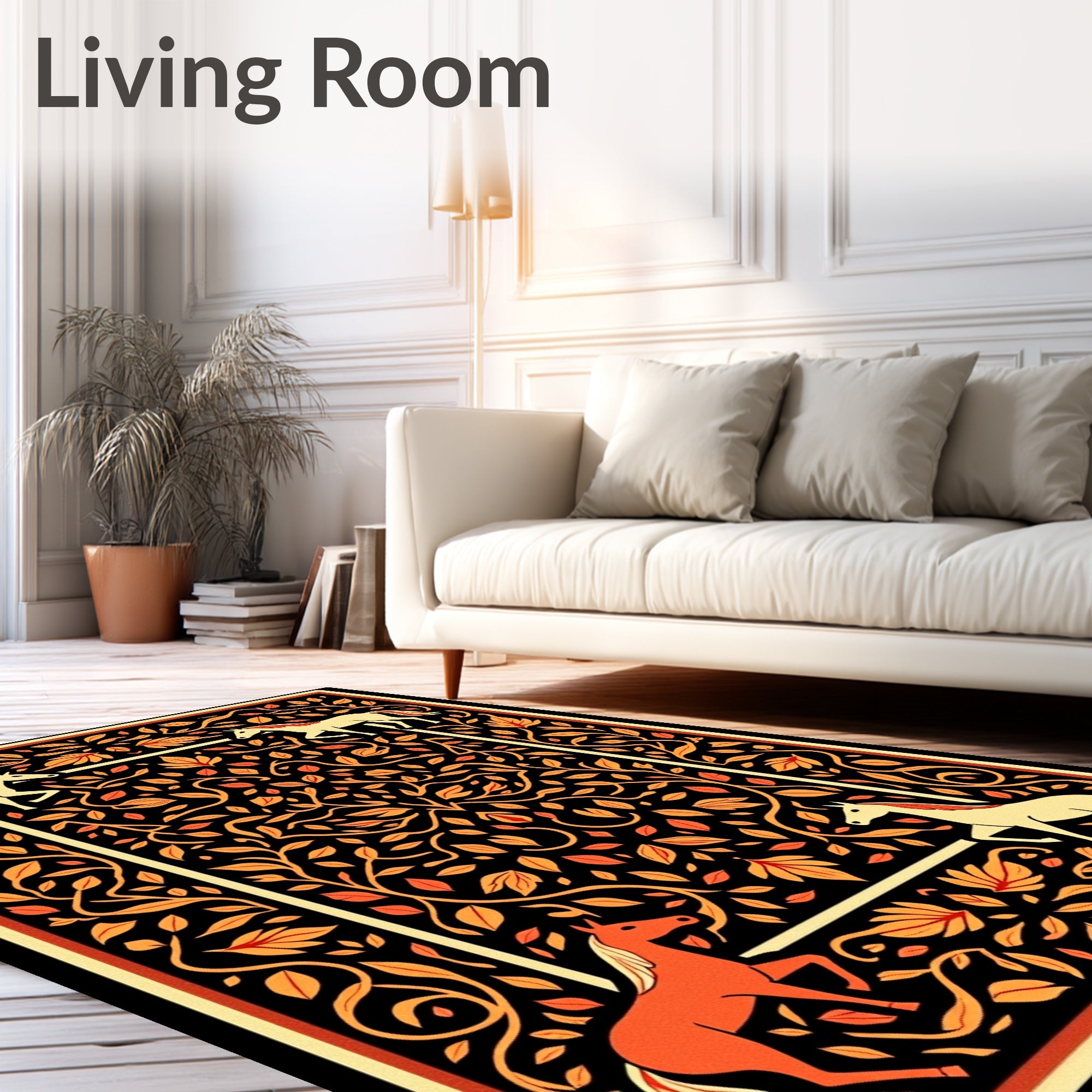 Rustic Orange and Cream Horse Swirl Rug