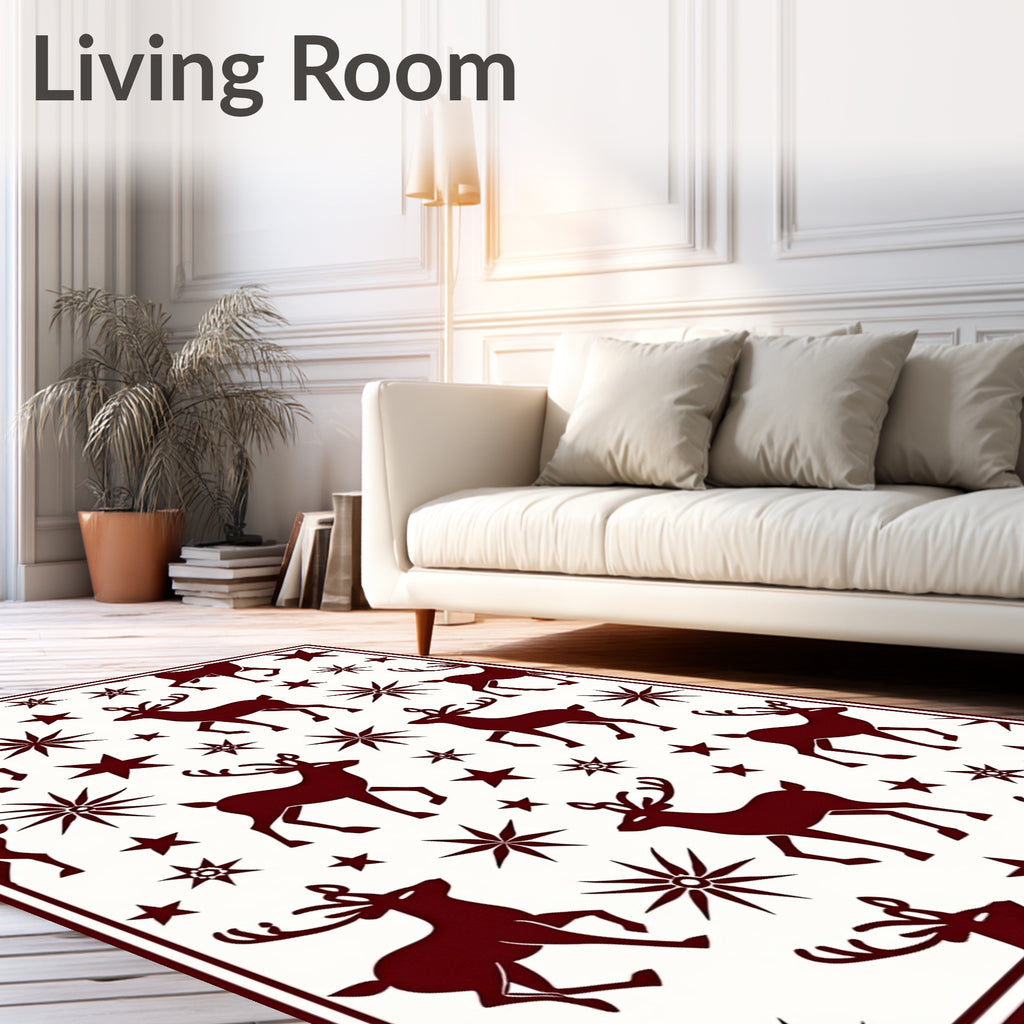 Burgundy Reindeer And Star Motif Rug