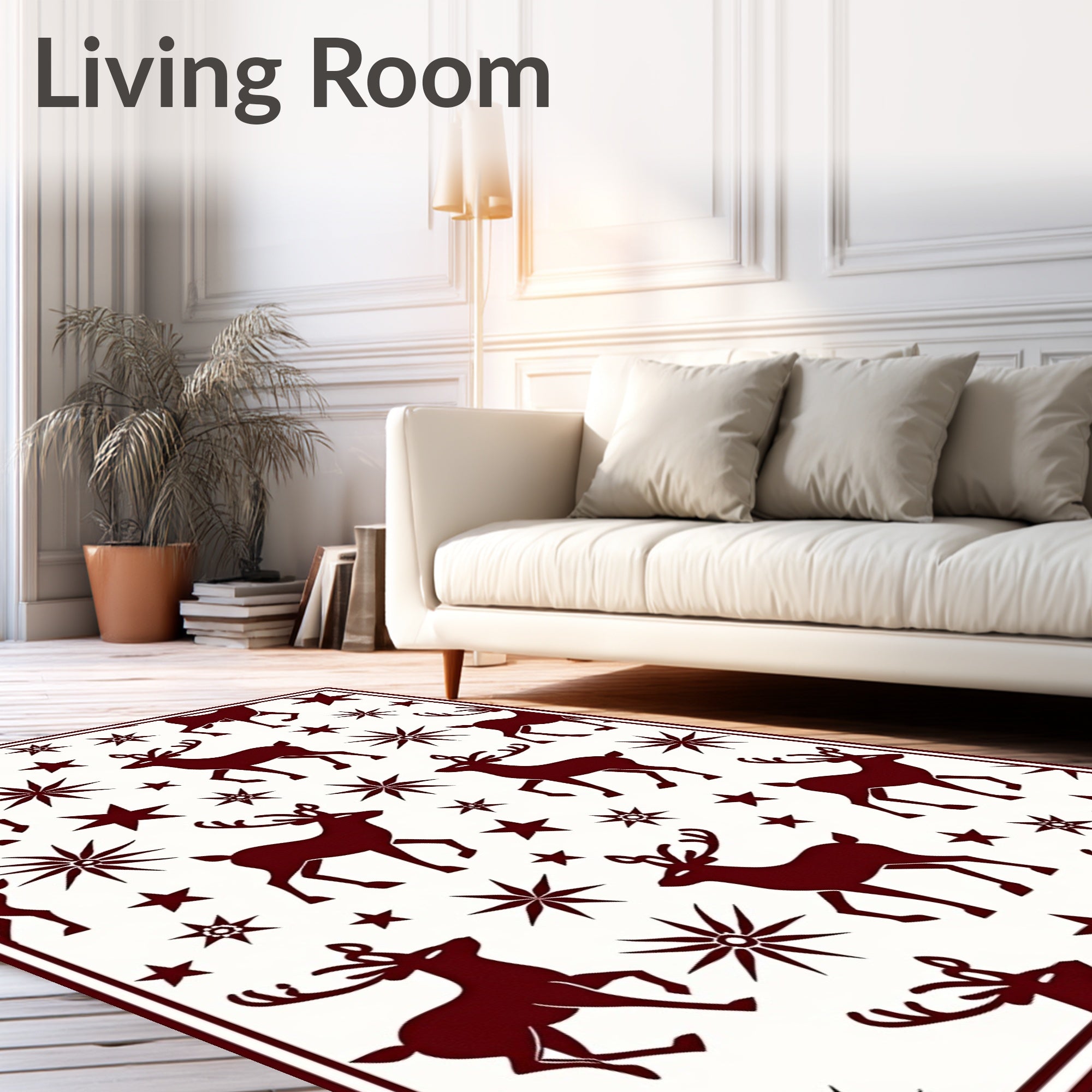 Burgundy Reindeer And Star Motif Rug