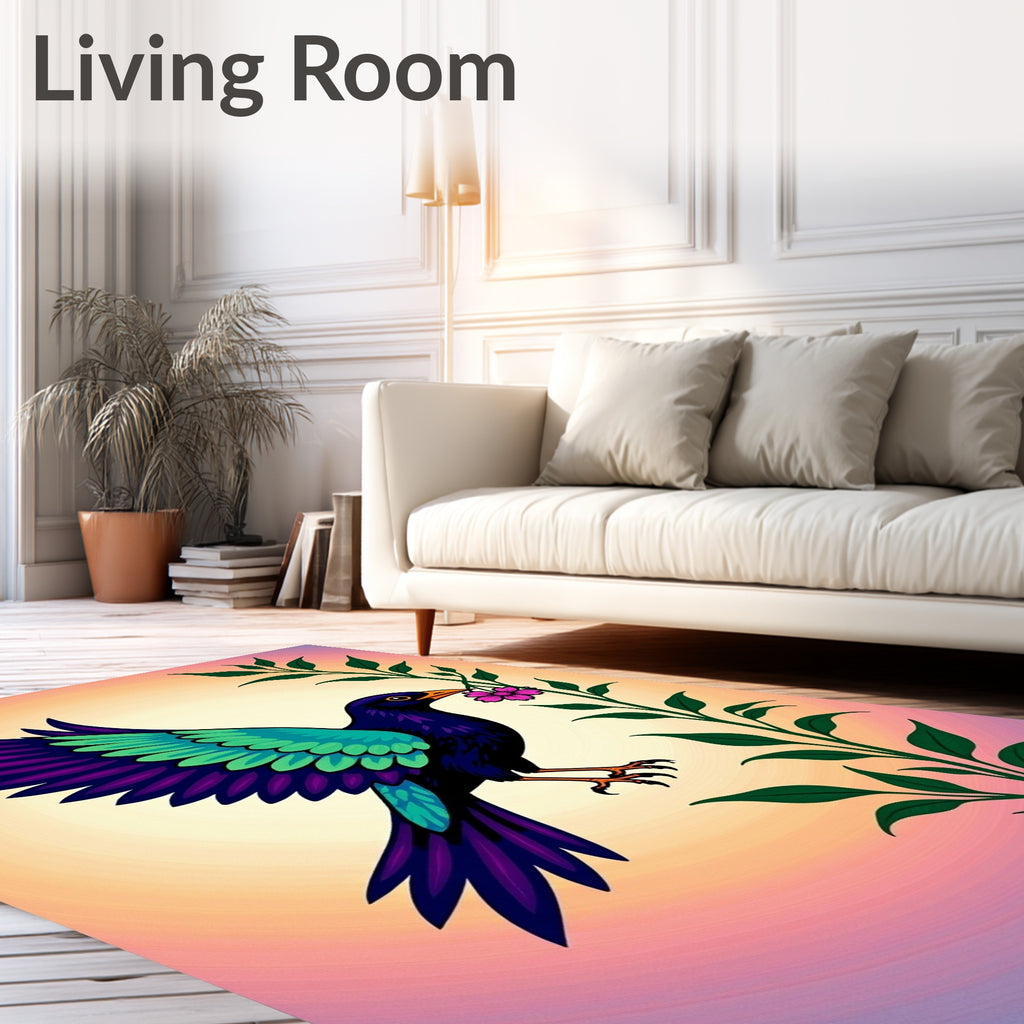 Vibrant Plumage Bird Pink Flower Sprig Rug