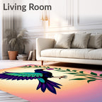 Vibrant Plumage Bird Pink Flower Sprig Rug