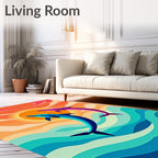 Vibrant Sunset Dolphin Ocean Waves Rug