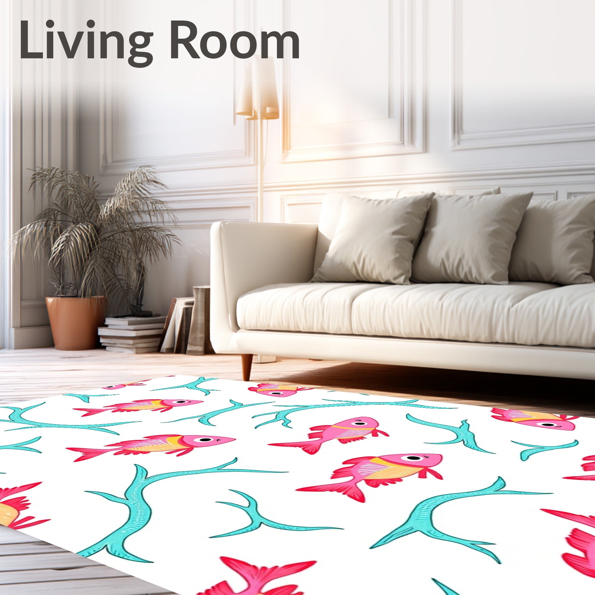 Pink Fish Teal Coral Art Rug