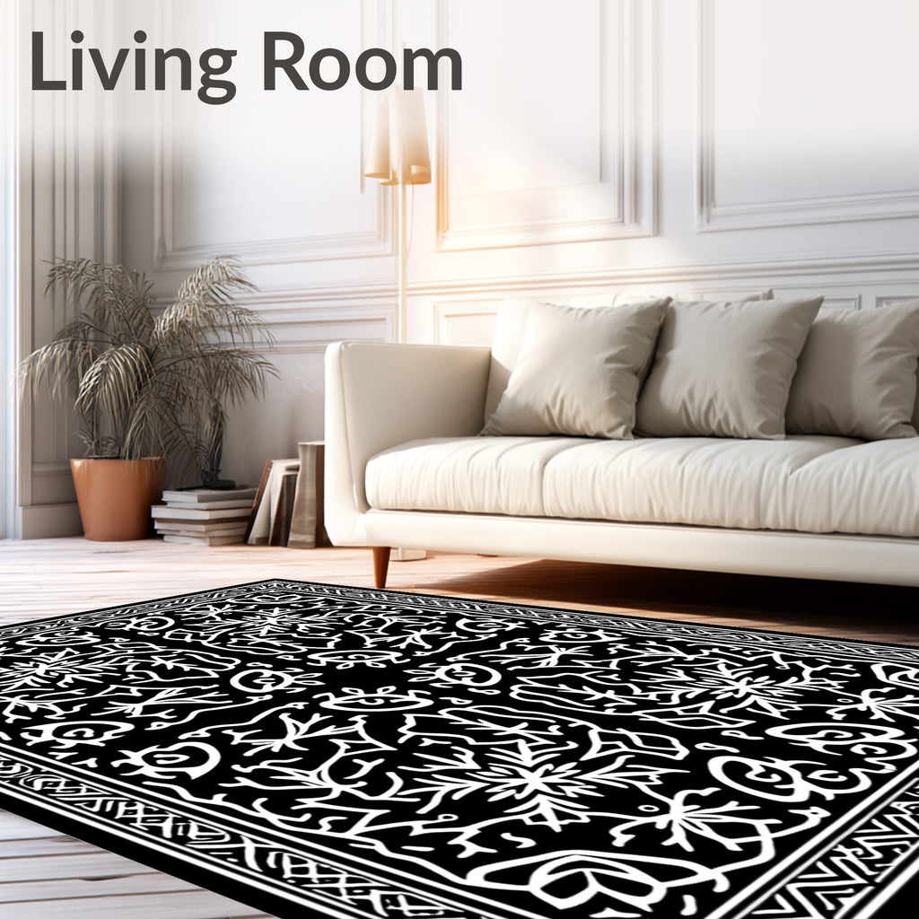 Celtic Inspired White Black Floral Rug