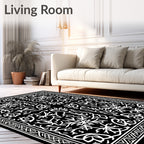Celtic Inspired White Black Floral Rug