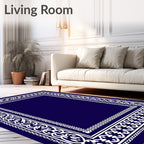 Deep Navy White Ornate Border Rug